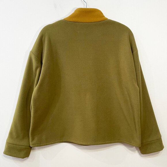 EUC Sezane Adana Colorblock Half Zip Sweatshirt Olive Ecru Brown 40, 8, M - Picture 3 of 7